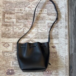 Classic Black Leather Bucket Shoulder Bag